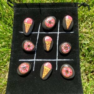 Ice cream/Donuts Tick tack toe Game, Painted Rock, Father Gift Set, Travel Game